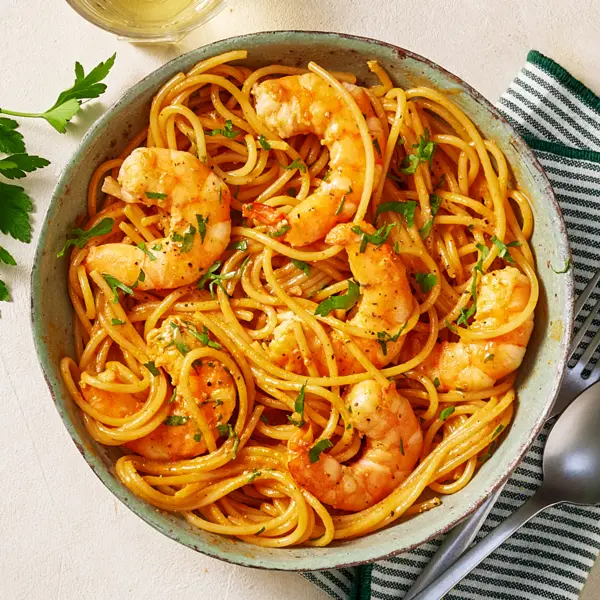 Spaghetti crémeuses aux crevettes